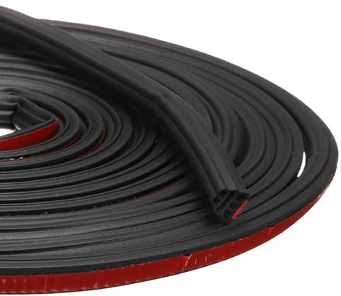 sourcing map Rubber Weather Stripping Door Seal, Self-Adhesive Doors Seal Strip Insulation Soundproofing Strip for Door Window Isolation of Noise (Black,0.4x85Ft)