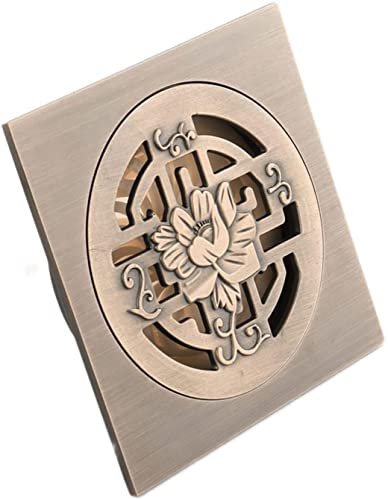 INFYDAY Siphon de Sol, Couvercle de Siphon de Sol de Douche, Siphon de Sol Polyvalent en Laiton Vintage avec Filtre à Cheveux pour, Siphon de Sol de Douche carré et Rond de Cuisine