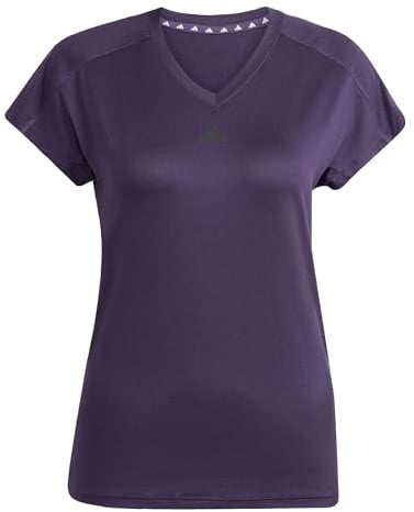 adidas Damen AEROREADY Train Essentials Minimal Branding V-Neck Tee, Aurora Plum/Black, L
