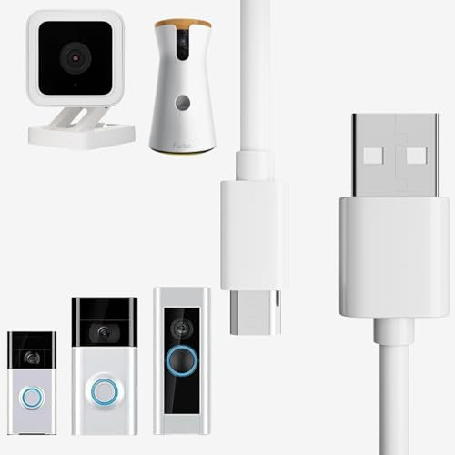 pluX USB Charger Cable Compatible with Ring Enabled Video Doorbell 2/3/3 Plus/4 Doorbell Pro/Plus, Replacement Door bell Cable Cord Peephole Cam Doorbell Camera Battery Spotlight Cam Battery