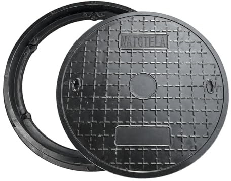 Natotela 70,1 cm runder Schachtdeckel und Rahmen, Fiberglas versenkte, solide obere Abdeckung mit Bodengröße 78,7 cm, 63,5 cm, transparente Öffnung, Klärgrubenabdeckung und Boden für Hof, rutschfeste,