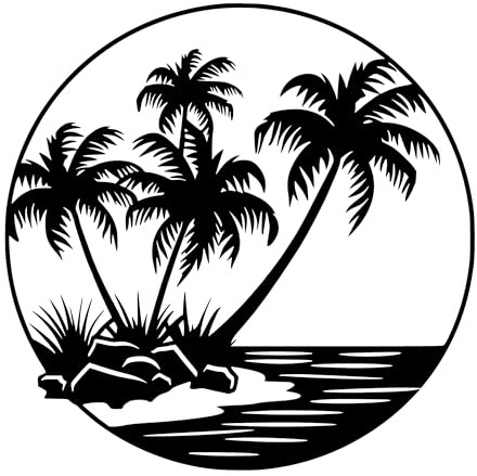 WALL DERA Palm Beach Metall Wanddekoration | 90 x 90 x 0,15 cm Maße Palm Beach Themen Metall Wanddekorationen | Haus und Büro Innen- und (Palmenstrand, Schwarz, 90 cm x 90 cm)
