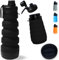 DARZWAY Botella Plegable 750 ml – Sin BPA – Bolsa de Neopreno y Cepillo Limpiador – Cantimplora de Agua Flexible y Reutilizable. (Negro)