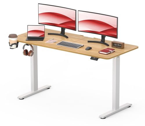 SANODESK Bureau Gaming Réglable en Hauteur 140x60 cm, Bureau Assis Debout, Table Électrique avec Fonction de Mémoire, Fonction de Rappel de Sédentarité, Érable