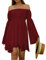 FDKLOOK Off Shoulder Dress for Womens Mini Bell Sleeve Lace-Up Irregular Chiffon Bottoming Dress Wear with Corset M Dark Red