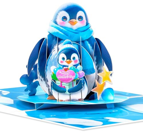GREETING ART Pop-Up Karte Pinguin, Pop-Up Karte Muttertag, 3D Muttertagskarte,Geburtstagskarte für Mama Special,Geschenk für Mama Geburtstag