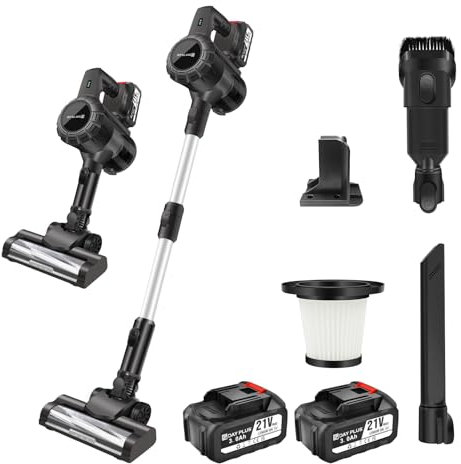 VickyHome Aspirateur Balai sans Fil Puissant, Aspirateur Balai avec Fil Aspirateurs Balais Et Balais Électriques, Aspirateur sans Fil Puissant 15KPA avec 65 Min D'autonomie, Idéal pour Sols Durs