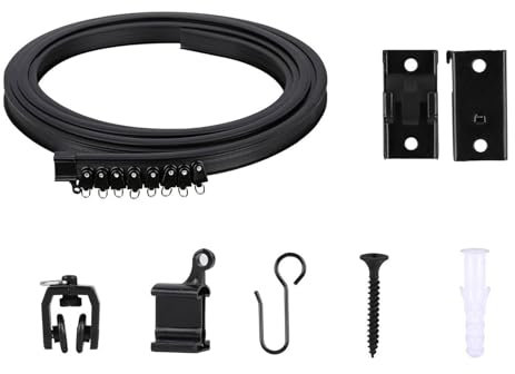 3 Meter Faltbare Deckenvorhangschiene mit komplettem Set Flexible Gardinenschienen Schwarz mit Zubehör für Heimdekoration