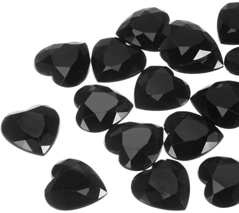 QUARKZMAN 100 Stück Acryl Herz Strass 8mm Flache Rückseite Kunststoff Glitzersteine für Bastelarbeiten Perlen Gesichtsbemalung Kostümschmuckherstellung, Schwarz