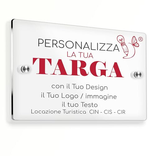 STICKER DESIGN Targhetta CIN personalizzata -Targa in plexiglass personalizzata Trasparente 15x10 CM, con per locazione turistica, strutture ricettive, B&B, casa vacanze, Logo e Testo personalizzato