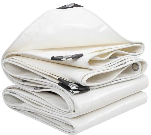 Telone in PVC Impermeabile 1,5x2m 2x3m 4x6m Telo di Copertura Bianco Resistente con Occhielli, Telone Multiuso per Serra Patio Giardino Copertura della Piscina(1x1m)