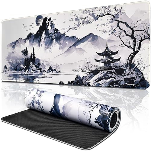ECHOBUY Alfombrilla Ratón XXL 800x300x3mm Alfombrilla de Ratón Grande, Pintura en Tinta Alfombrilla Escritorio, Alfombrilla Gaming para PC Ratón y Teclado con Base de Goma Antideslizante