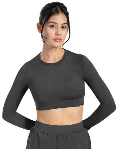 SMILODOX Longsleeve Damen Tisha, Cropped Sportshirt mit Rundhals, Funktionsshirt elastisches Unterbrustbund, bequemes Langarmshirt, ideal für Alltag, Freizeit, Fitness, Yoga, Layering