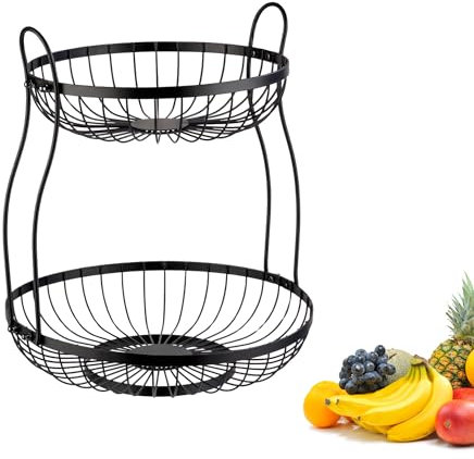Westmark Obst Etagere 2 Etagen Doppio – Obstkorb Etagere – Deko Drahtkorb – Praktische Aufbewahrung Küche, Buffet & Esstisch – Schwarz, 32,5 x 34,5 cm