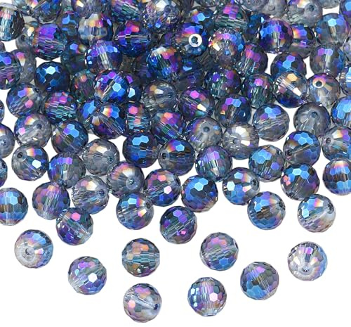 100 Stück Facettierte Glasperlen 10mm, Bunte Runde Perlen zum Auffädeln, Glitzernde AB-Farbe Glasperlen mit Loch, DIY Perlen für Armbänder, Halsketten, Ohrringe & Schmuckherstellung (Blau)