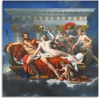YMXSDIMDS Poster, Motiv: Mars entwaffnet von Venus und die drei Grazien von Jacques Louis David, Poster, Raum, ästhetischer Druck, Kunstdruck, Wandleinwand, moderne Schlafzimmerdekoration, 40 x 40 cm