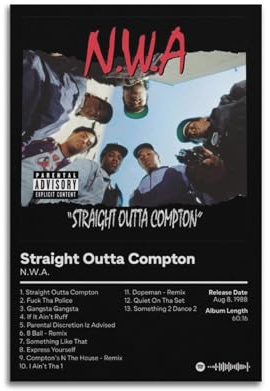 Albumcover NWA Straight Outta ComptonLeinwand-Poster, Wandkunst-Poster für Zimmer, Wohnzimmer, Arbeitszimmer, Ästhetik und Dekoration, ungerahmt, 40 x 60 cm