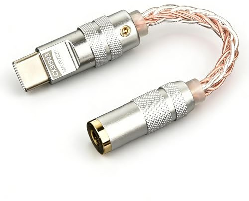USB C Typ-C auf 3,5 mm Dual DAC CX31993 MAX97220 Digital Audio Portable Decodierung Amp HiFi-Adapter kompatibel mit iPhone 15/15 Plus/15 Pro/15 Pro Max 16/16 Plus/16 Pro Max (Silber Kupfer)