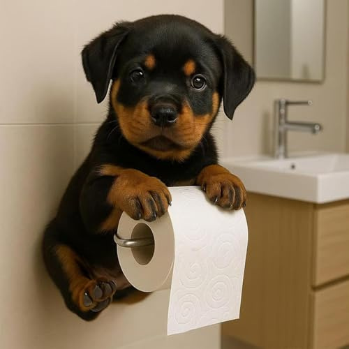 Cute Animal Toilet Roll Holder Puppy Cat Shape Dog Paper Towel Holder,Wall-Mounted Paper Stand Storage Rack, Rottweiler