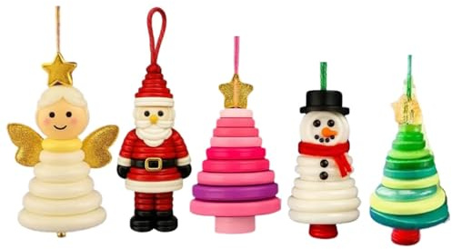 Weihnachtsbaum Originament -Kits | 5 teilige lustige Weihnachtsknöpferhandwerk hängende Ornaments -Set | Hand-assemierte Snowman/Weihnachtsmann/Angel/Tree Holiday Dekorationen