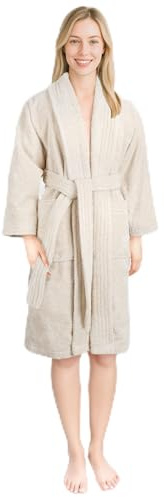 Hammetex Damen Bademantel 100% Baumwolle – 380 g/m² Weicher Frottee Bademantel mit Taschen für Zuhause & Sauna – Saugfähig & Hautfreundlich