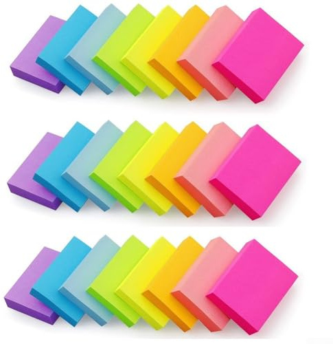 24 Stück bunte rechteckige Haftnotizen 51 x 38 mm Selbst-Memoblöcke mit 8 weichen, hellen Farben, 75 Blatt pro Block, starkes, dickes glattes Papier für