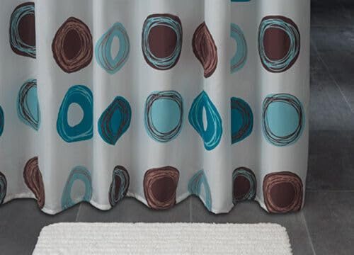 LiKeKa Duschvorhang 180x200 cm, Badvorhang Anti-Schimmel und Wasserdicht aus Stoff 100% Polyester, Waschbar, Inklusive Duschvorhangringe (Rondo Türkis, 180x200)