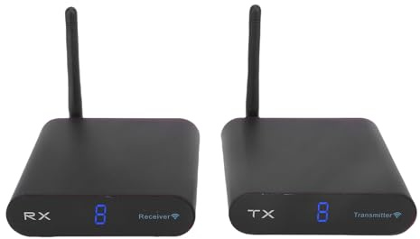 Annadue Kabelloser AV Empfänger und Sender, 5,8 GHz 8 Kanal Video Transceiver System, 300 M Reichweite, Starke Wanddurchdringung, für AV Geräte Innen und Außen