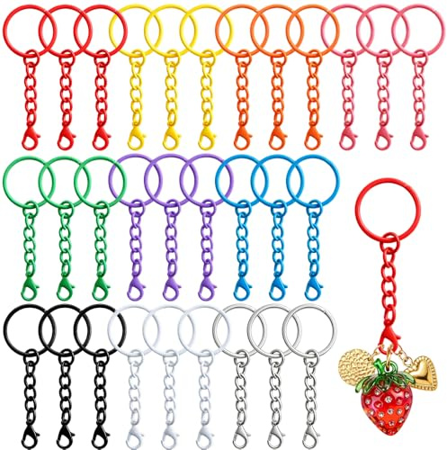 30 Stück 10 Farben Schlüsselring mit Kette Metall Schlüsselanhänger DIY Keychain Ring Zubehör Schlüsselringe Bunt Anhänger Basteln Schlüsselanhänger Kette Key Ring Keychains Schlüssel Ornamente