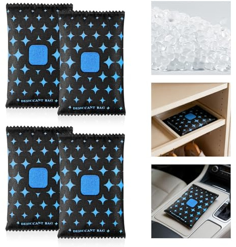 Flintronic Reusable Car Dehumidifier Bags 200g, 4-Pack Car Dehumidifier Bags, Eliminates Foggy Windscreen, Dehumidifier for Cars, Caravan, Wardrobe, Home