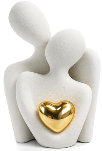 Romantische Paar Statue Klein, Moderne Keramik Figuren Deko(Weiß, 12cm) | Abstrakte Skulptur Kleine Regal Ornamente für Wohnzimmer, Schlafzimmer, Tisch