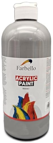 Farbello Acrylfarbe 500 g – Hochpigmentierte, wasserfeste Künstlerfarben für Acryl-Pouring, Leinwand, Holz, Stein, Papier & Metall – Leuchtende Malfarben (Grau)