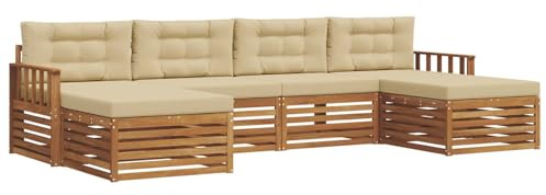 vidaXL Sofagarnituren 6 pcs Natur und Beige Massivholz Akazie, Akazienholz Sofa, Moderne Gartenmöbel, haltbare Sitzgruppe, Bequeme Möbel für Terrasse und Garten
