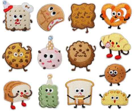 Dermalyx 13 Stück Bestickte Patches Zum Aufbügeln, Aufnäher Bügelflicken, Kawaii Süß Dessert Toast Keks, Bügelbilder DIY Zubehör, Kleidung, Jeans, Rucksäcke