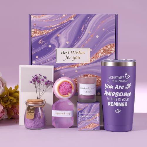 Coffret Cadeau Femme Spa Lavande – Kit Bien-Être 6 Pièces avec Boule de Bain, Bougie Parfumée, Savon, Gobelet Isotherme 600ml, Sel de Bain & Carte Fleurie – Détente, Relaxation, Cadeau Anniversaire