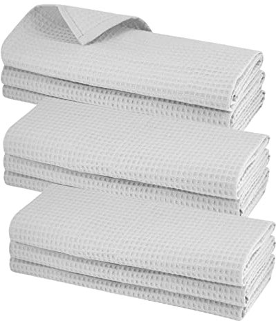 Gariella 9X Geschirrtuch aus 100% Baumwolle Waffel-Piqué in Silber - Grau - hellgrau, 50x70 cm