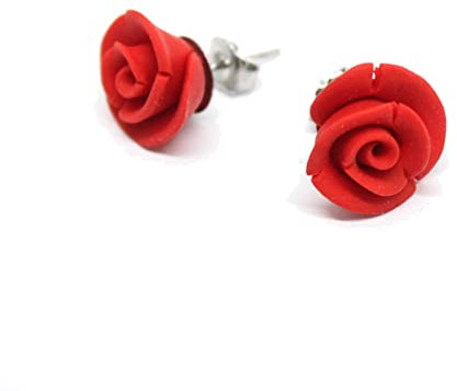 Orecchini a lobo con rosa rossa