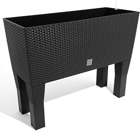 Prosperplast 72L Blumentopf Blumenbank m. Füßen in Rattan-Optik Bewässerungssystem Serie Case High anthrazit