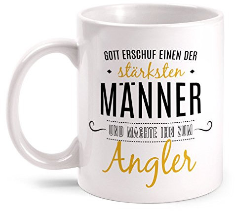 Fashionalarm Tasse Gott erschuf Angler beidseitig bedruckt mit Spruch | Geschenk Idee Angeln Angel Sport Fischen Beruf Arbeit Hobby Freizeit, Farbe:weiß