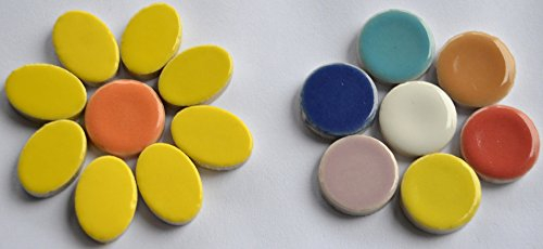 Bazare Masud e.K. Keramik Mosaik Set:10 oval gelb und 10 rund rund bunt für Blüten, Blumen, Dekoration und mehr ca. 35g