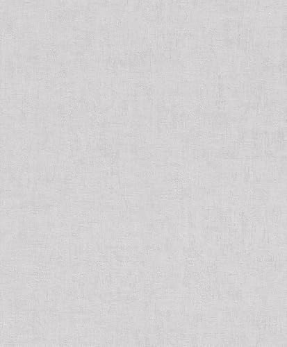 Rasch Vliestapete Rauputz - Moderne Vinyl-Tapete Uni in Silber für ein modernes Wohnambiente - Robust und Abwaschbar - 10,05 m x 0,53 m