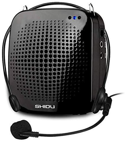 SHIDU Portable Voice Amplifier 15W, Personal Amplifier with Wired Microphone Headset, Rechargeable, Black, USB, AUX, Portable PA System, Amplifier