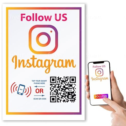 Follow Us on Instagram Aufkleber – Touchless QR-Code und NFC Tag – zweiseitiger Social Media Schaufensteraufkleber – speziell für Instagram