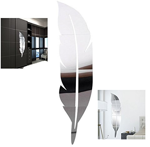 XLKJ Autocollant Mural 3D, Démontable Plumes Miroir Wall Stickers Autocollant, Décoration de Maison(Argent)