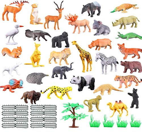 JZK Set 53 x Gioco Piccoli Animali Giungla plastica per Bambini animaletti Selvatici Giocattolo Figure Animali Zoo pensierino Regalo Dopo Festa Compleanno Bimbi