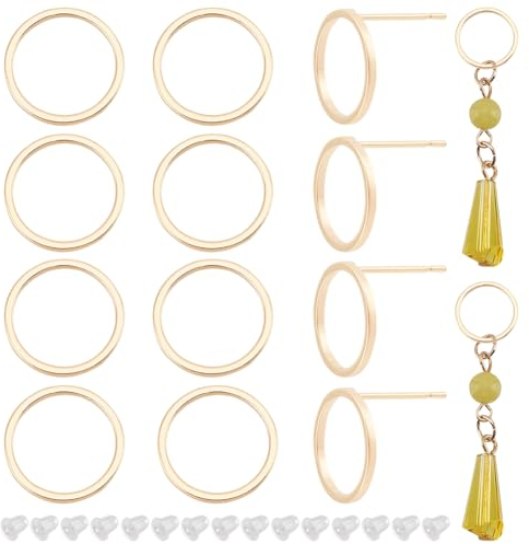 BENECREAT 20PCS 18 Karat echt vergoldete Kreis Ohrstecker Durchmesser 12mm Hohlkreis Ohrstecker mit Schmuckbehälter für DIY Schmuckherstellung, Pin: 0.5mm