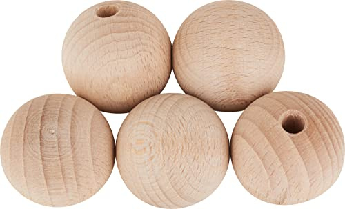 VBS Holzkugeln halbgebohrt 30 mm geschliffen poliert Buchenholz 6 mm Bohrung Basteln Dekoration DIY Projekte 5 Stück