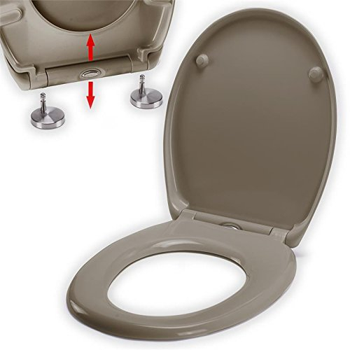 Spirella Abattant de WC Ovale avec Fonction de Fixation Rapide et Fermeture en Douceur Lunette de Toilette antibactérienne en Duroplast et Acier Inoxydable Amovible Taupe