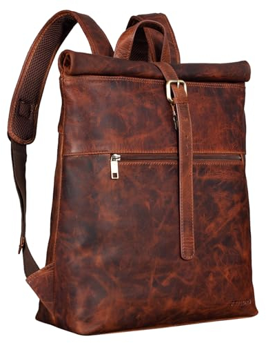 STILORD 'Lance' Cycling Backpack Leather Roll Top Backpack Vintage Rucksacks for Men and Women for 15.6 Inches Laptops XL Daypack Vintage Design, Colour:Prestige - Brown