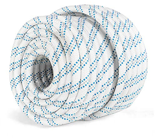 findmall Cuerda de poliéster trenzada de 3/4 pulgadas, cuerda de poliéster de alta resistencia, 150 pies, blanco, gris y azul